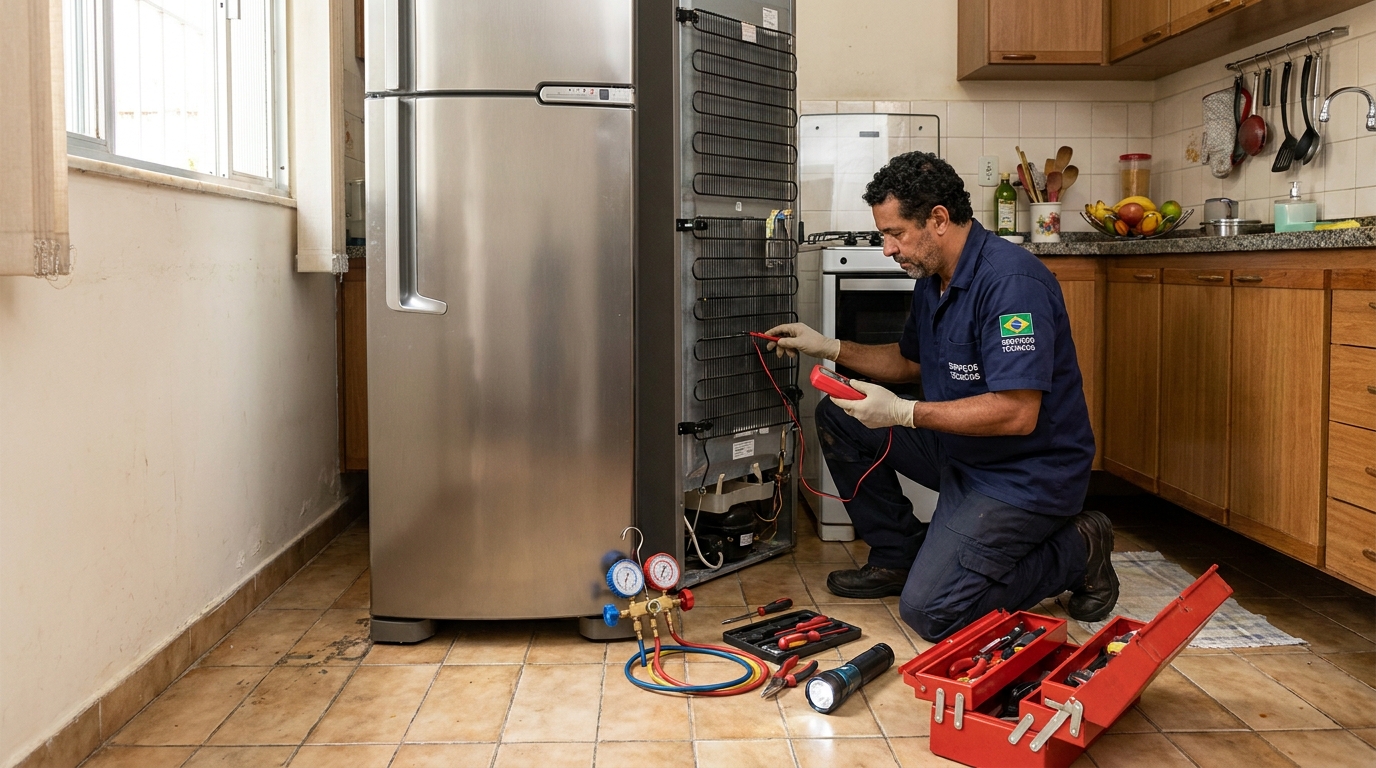Técnico de conserto de geladeira em residência em Franca‑SP