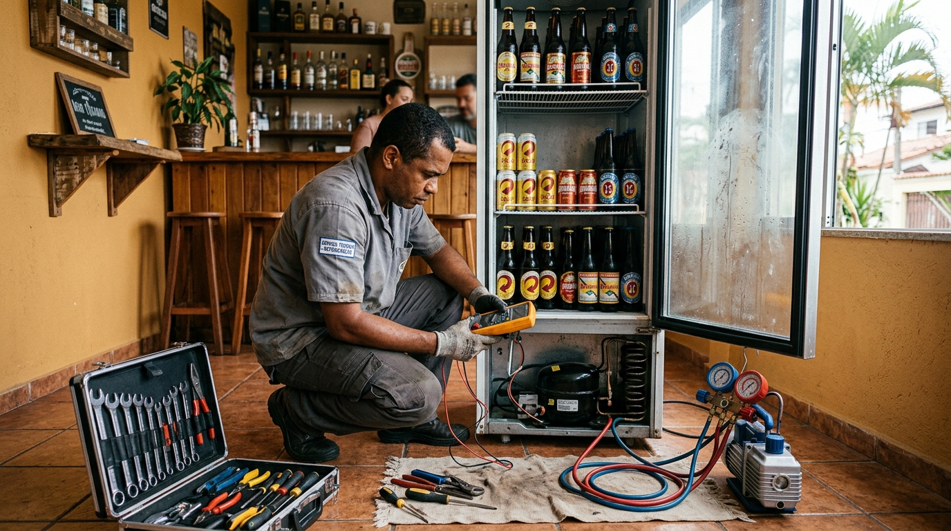 Troca de termostato de cervejeira em atendimento técnico em Franca‑SP